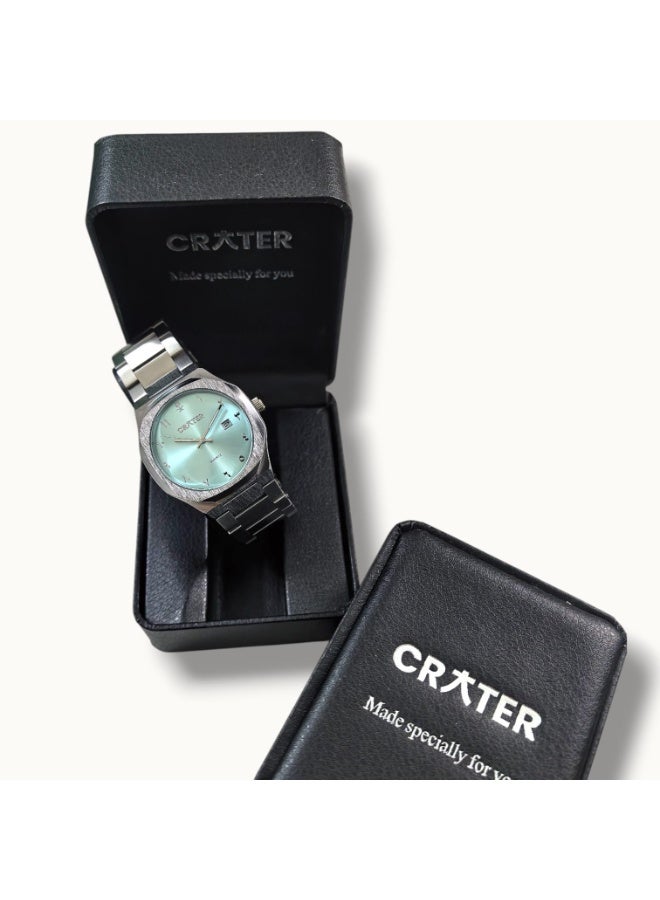 كريتر  ساعة كريتر (CRATER) للرجال – تصميم ملكي فاخر من الستانلس ستيل، مينا كلاسيكي مع عرض التاريخ، مقاومة للماء – تشمل علبة الماركة (فضي /تيفاني). - Image 2